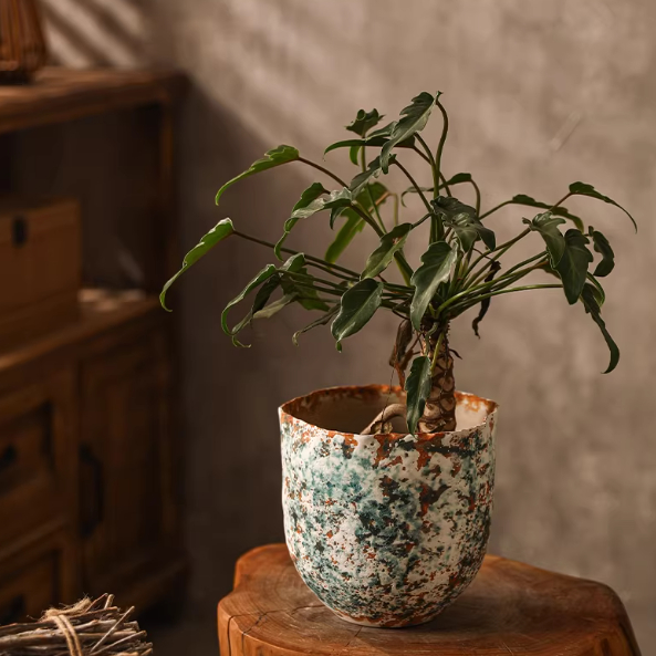 Ceramic Flower Pot In Rustic Wabi-sabi Style With A Wide Openinghandmade Pottery For Plants