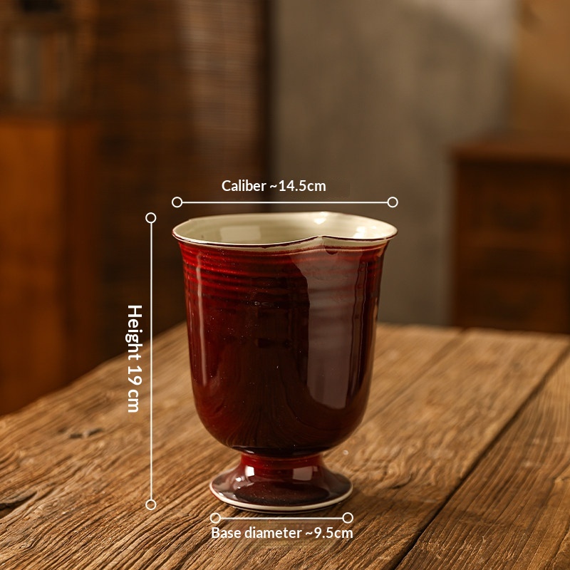 Chinese Red-glazed Ceramic Flower Pot With A High Foot