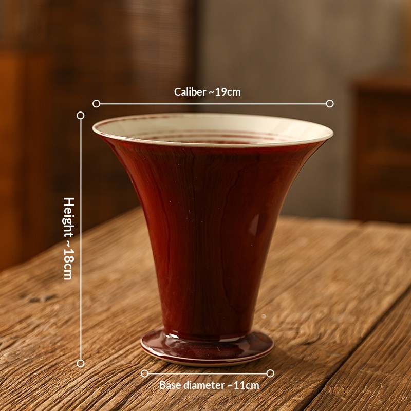 Chinese Red-glazed Ceramic Flower Pot With A High Foot