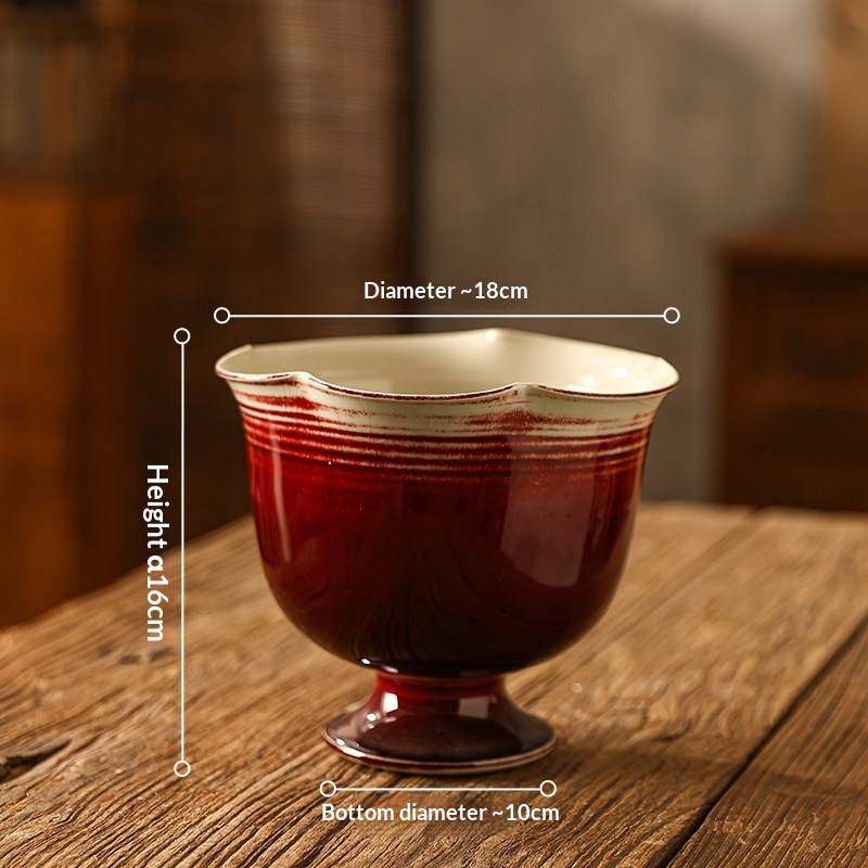 Chinese Red-glazed Ceramic Flower Pot With A High Foot