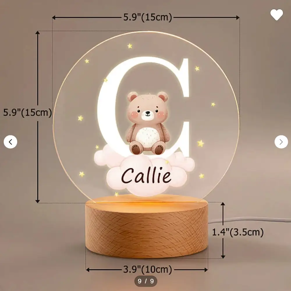 Large Letter Bear Night Light Personalized Large Letter Name
