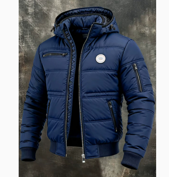 Mens Solid-Color Casual Cotton Padded Jacket
