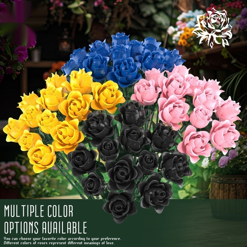 Black Rose Eternal Flower Bouquet Building Block Assembly Toy