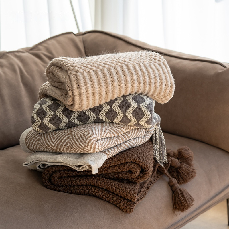 Khaki Knitted Blanket Air-conditioning Blanket Casual Model-room Throw Sofa Cover Blanket