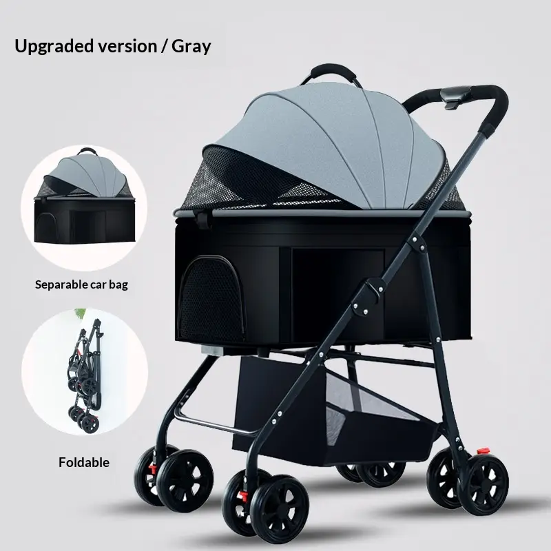 Pet Stroller For Dogs And Cats Portable Detachable Cage With Folding Design For Outdoor Potty Breaks