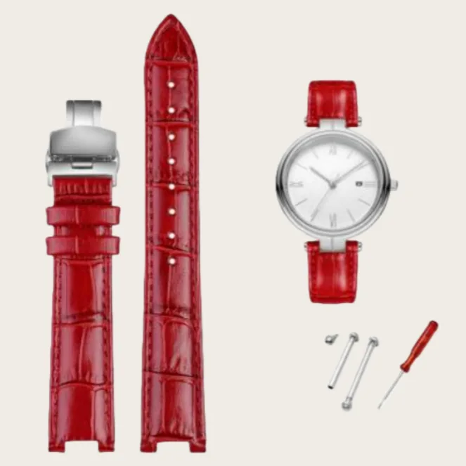 Comfortable Flat Interface Slub Pattern Watch Accessories Leather Strap