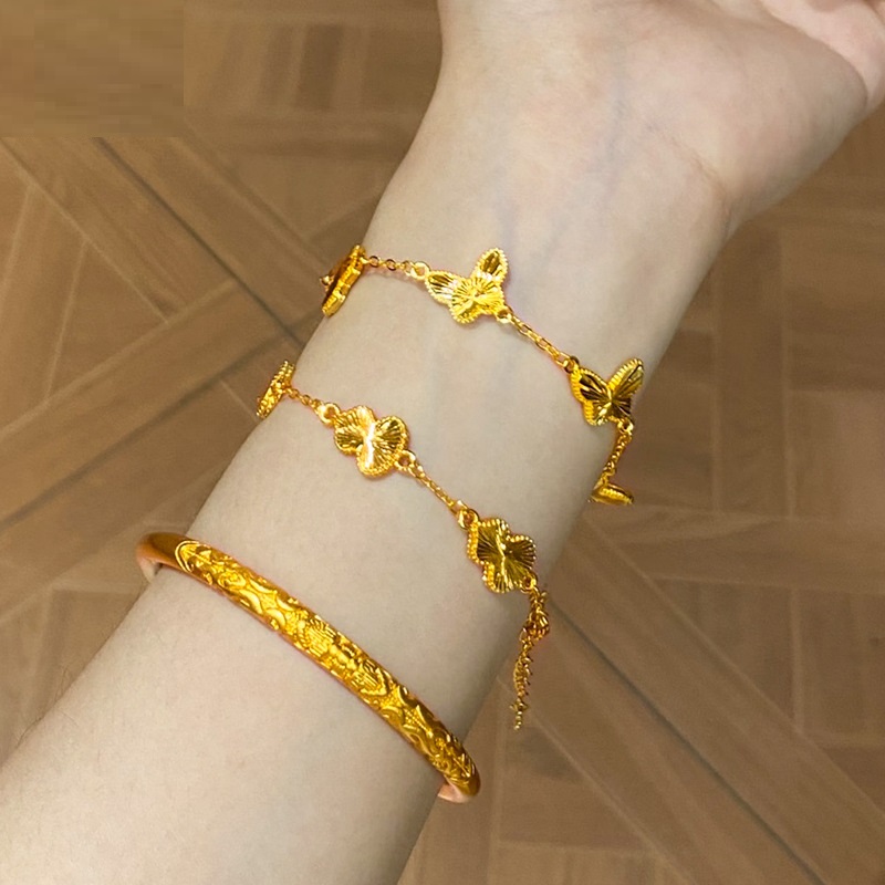 Traditional Handcrafted Alluvial Gold Cane-Leaf Pattern Bracelet