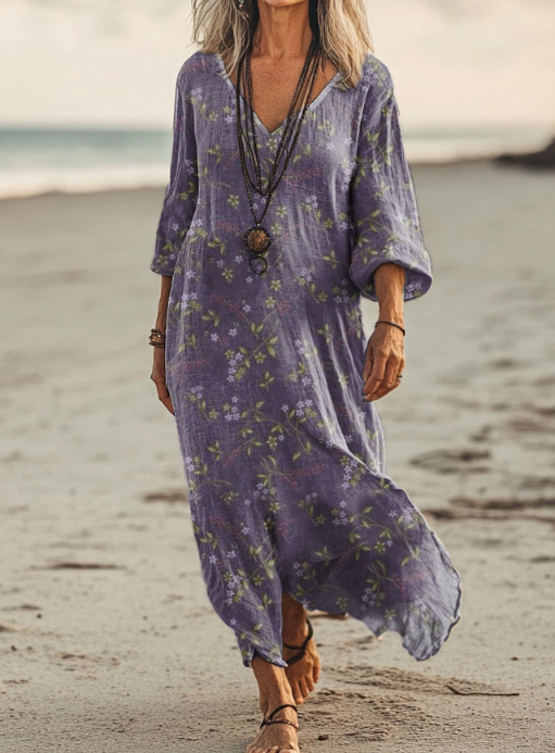 Elegant 3D-printed Art Long-sleeve Dress