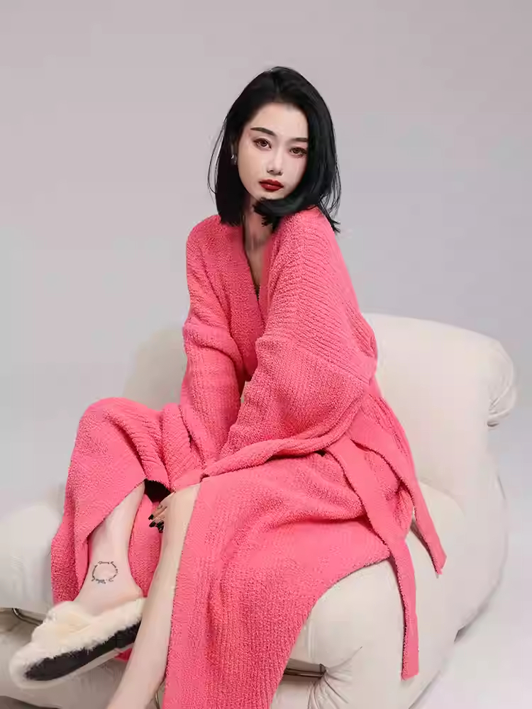 Soft And Comfortable Solid-color Cardigan Robe