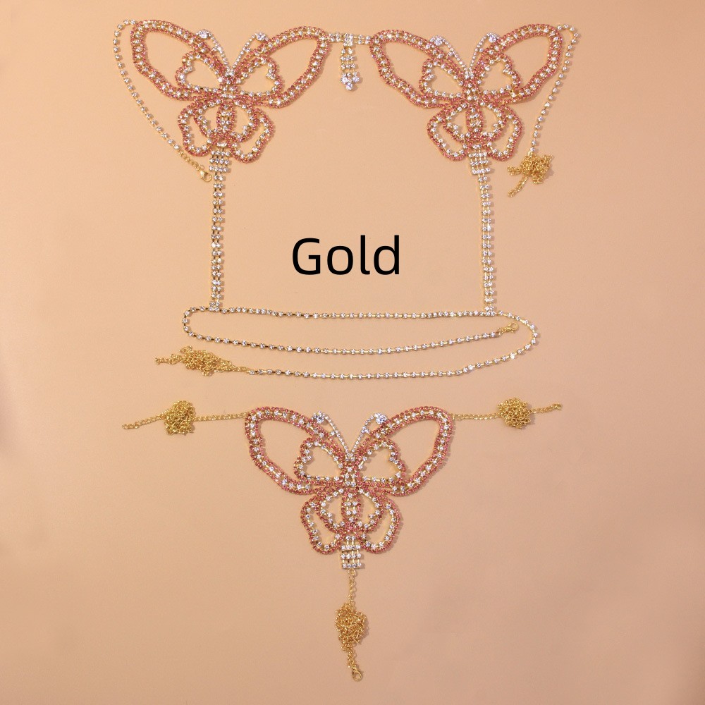Full-Crystal Butterfly Bikini Body Chain Set