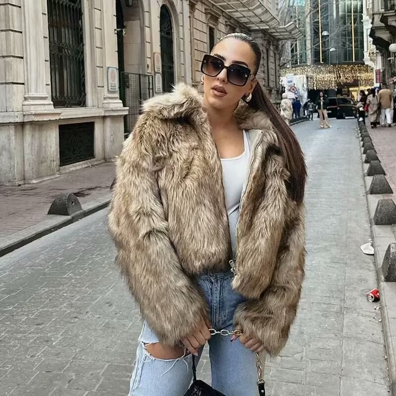 Meifeng Womens Fashion Vintage Preppy-style Mid-century Warm Faux Fur Jacket For Women