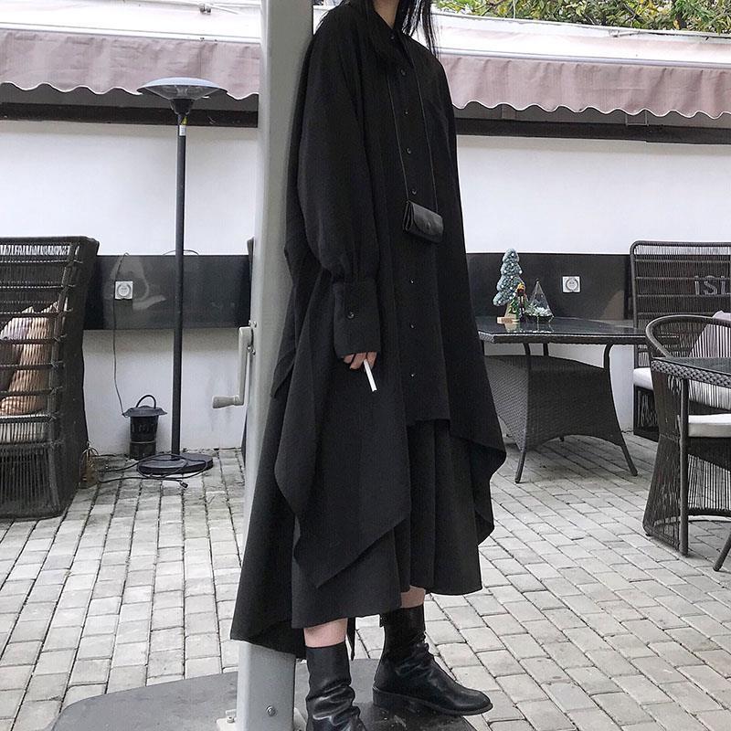 Long-sleeve Mid-length Shirt With An Asymmetrical Black Skirt