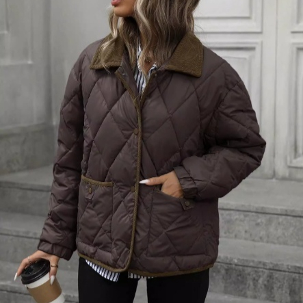 Dark Brown Vintage High-End Multi-Functional Warm Cotton Coat With Long Sleeves And A Lapel Collar