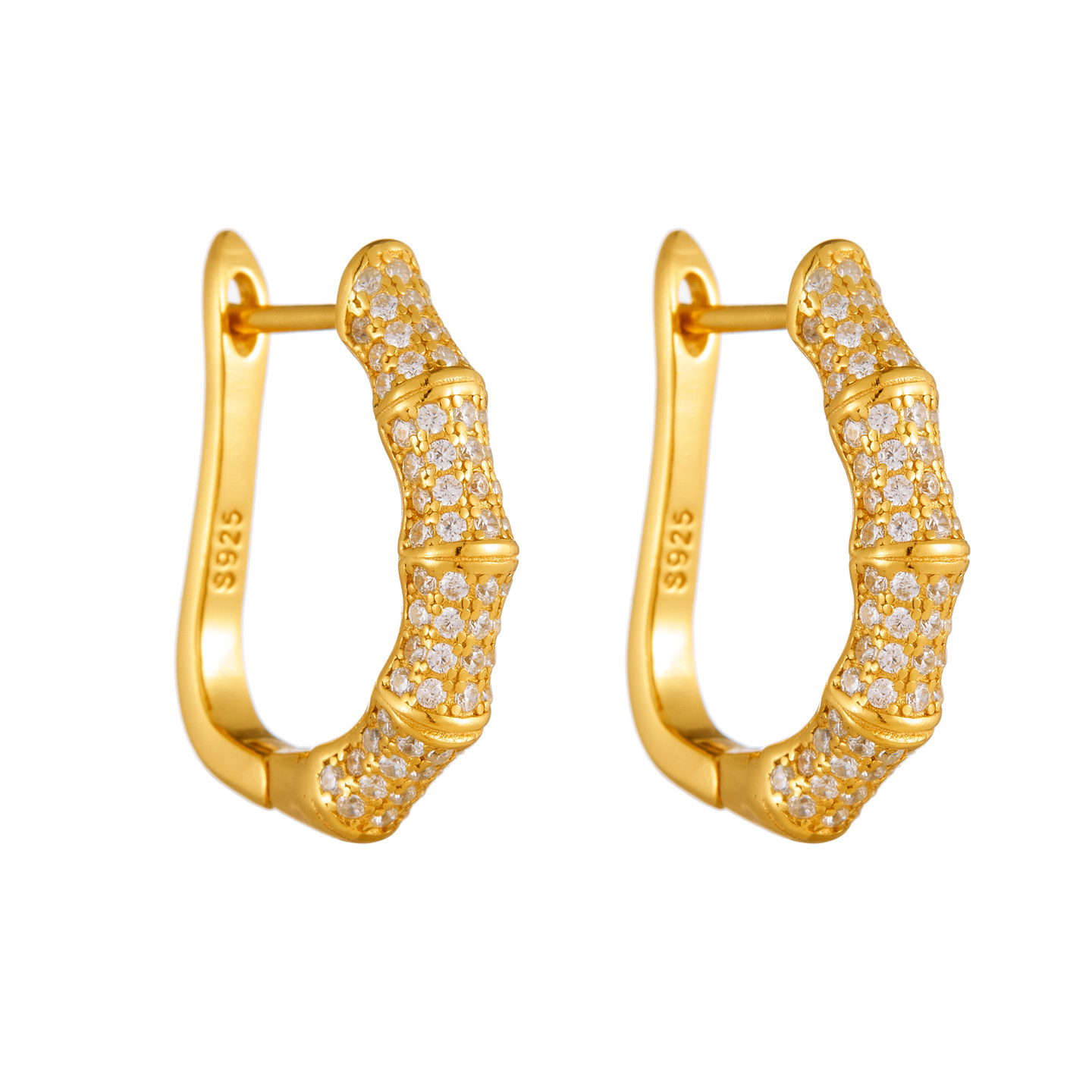 S925 Sterling Silver Handcrafted Bamboo-Style Earrings With Zircon Inlays