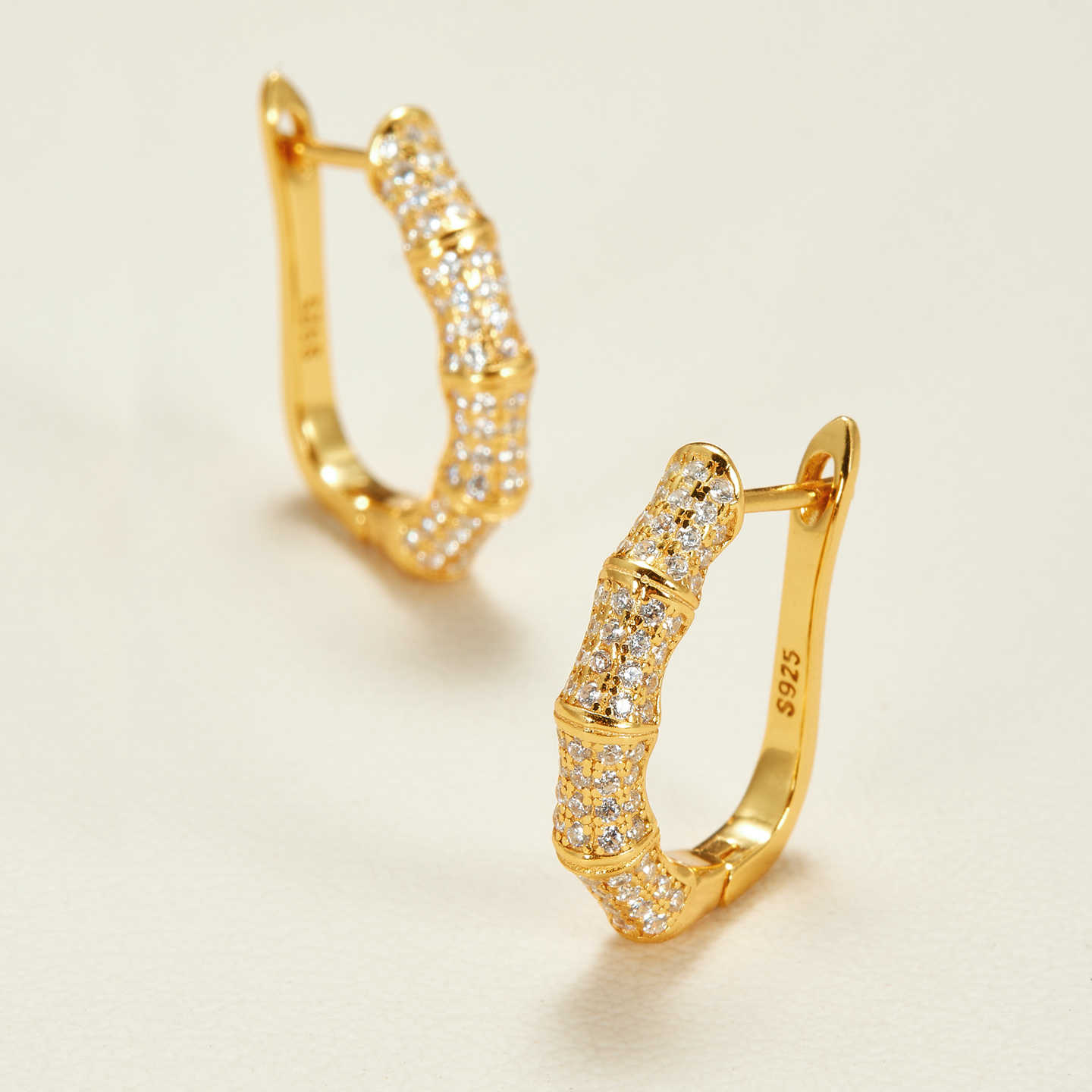 S925 Sterling Silver Handcrafted Bamboo-Style Earrings With Zircon Inlays