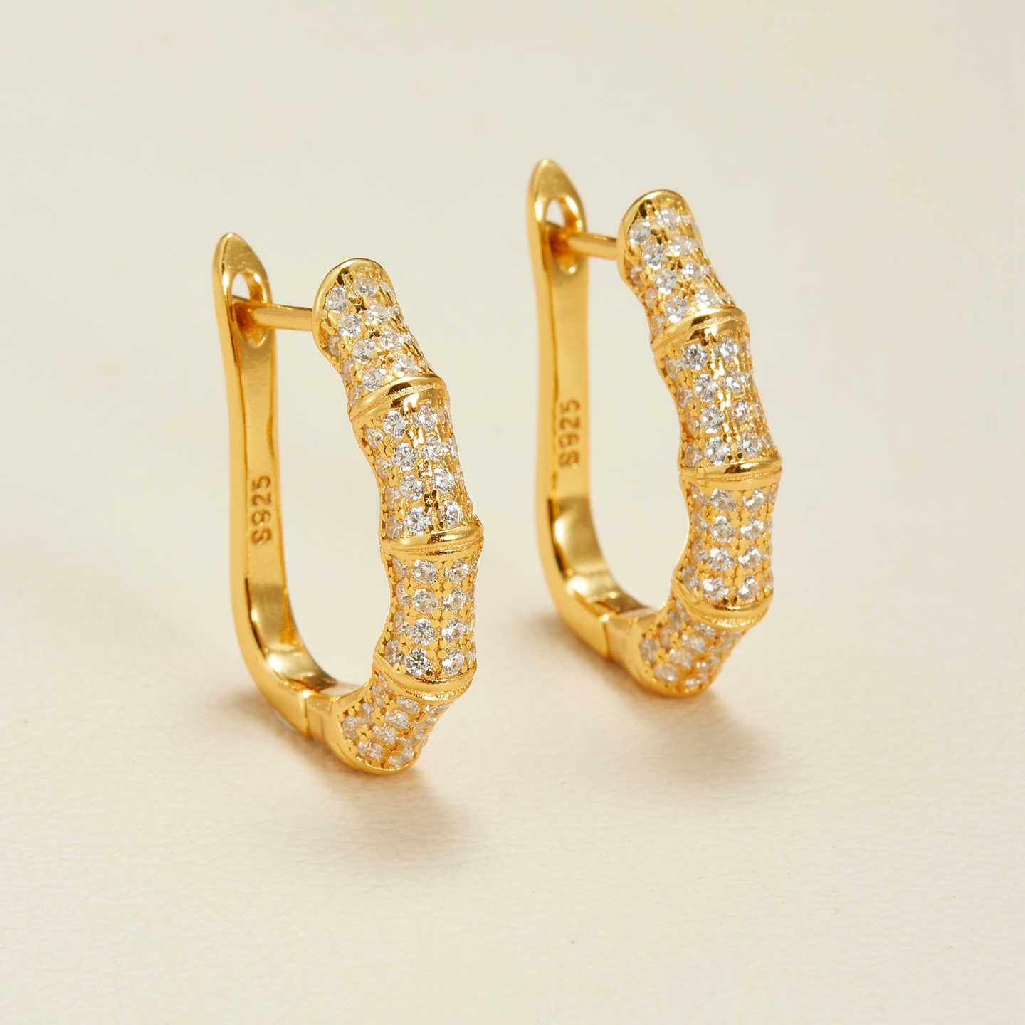 S925 Sterling Silver Handcrafted Bamboo-Style Earrings With Zircon Inlays