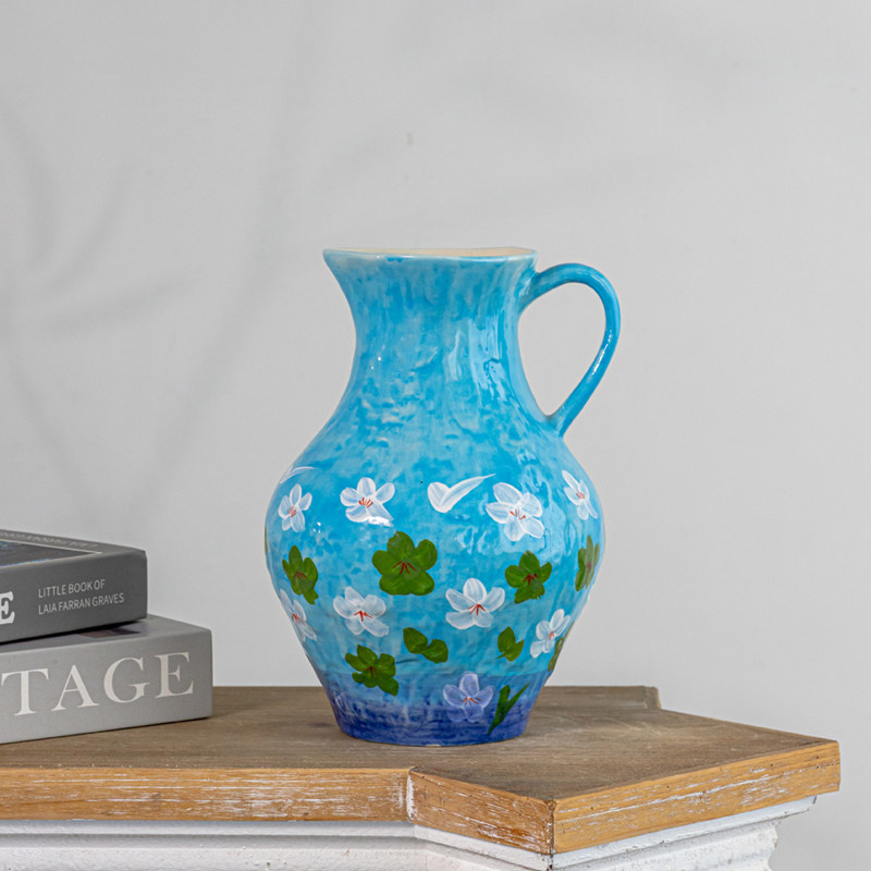 Handmade Rustic Ceramic Vase With Hand-Painted Floral Design