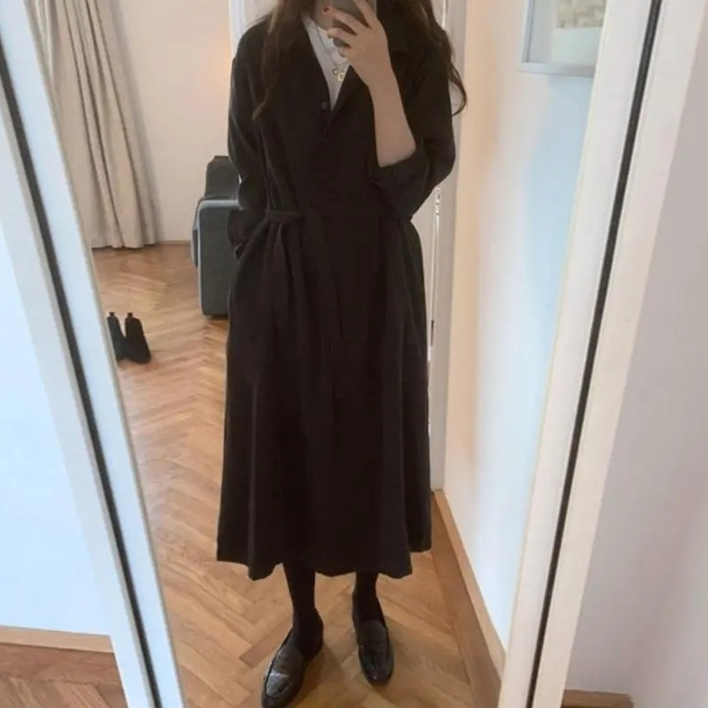 Korean-style Student Shirt Dress Womens Waist-cinching Dress