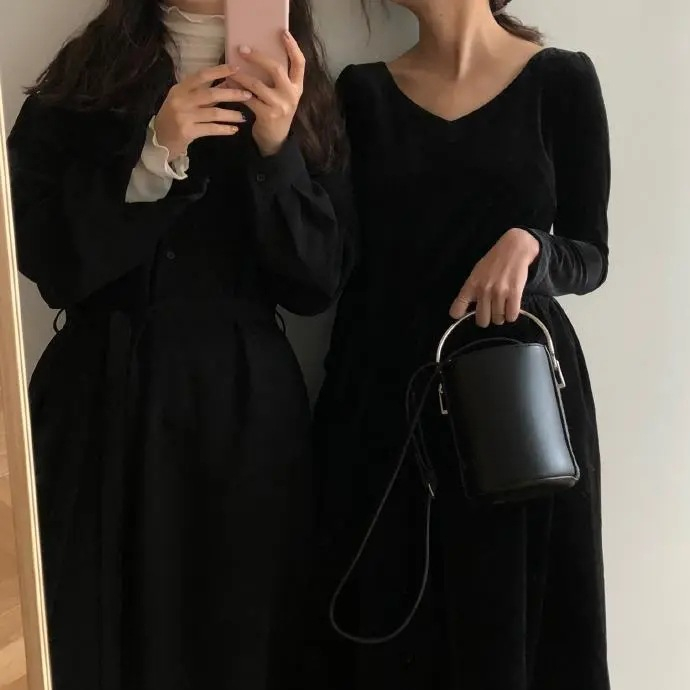 Korean-style Student Shirt Dress Womens Waist-cinching Dress