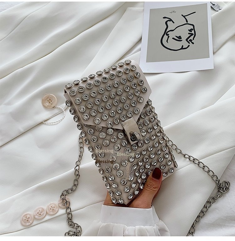 Mini Phone Vintage Diamond Encrusted Design Womens Shoulder Or Crossbody Bag