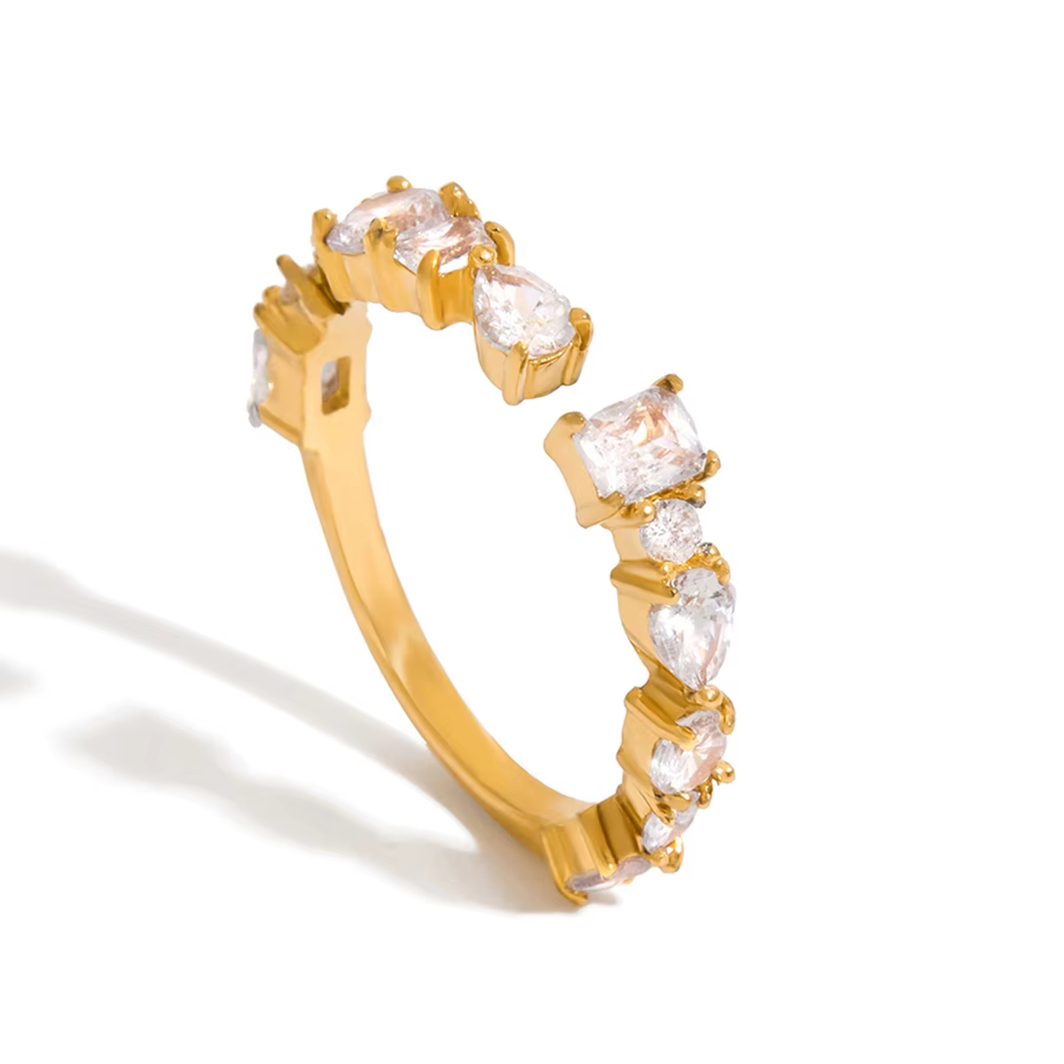 Timeless And Elegant 18K Gold Stainless Steel Ring With White Zircons