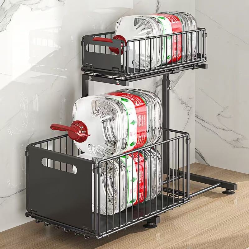Under Sink Double Layer Pull Out Storage Rack For The Kitchen Sink