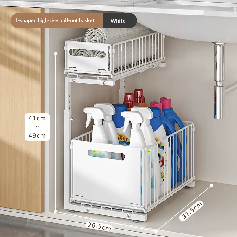 Under Sink Double Layer Pull Out Storage Rack For The Kitchen Sink
