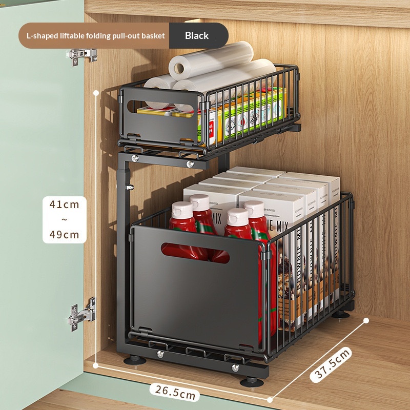Under Sink Double Layer Pull Out Storage Rack For The Kitchen Sink