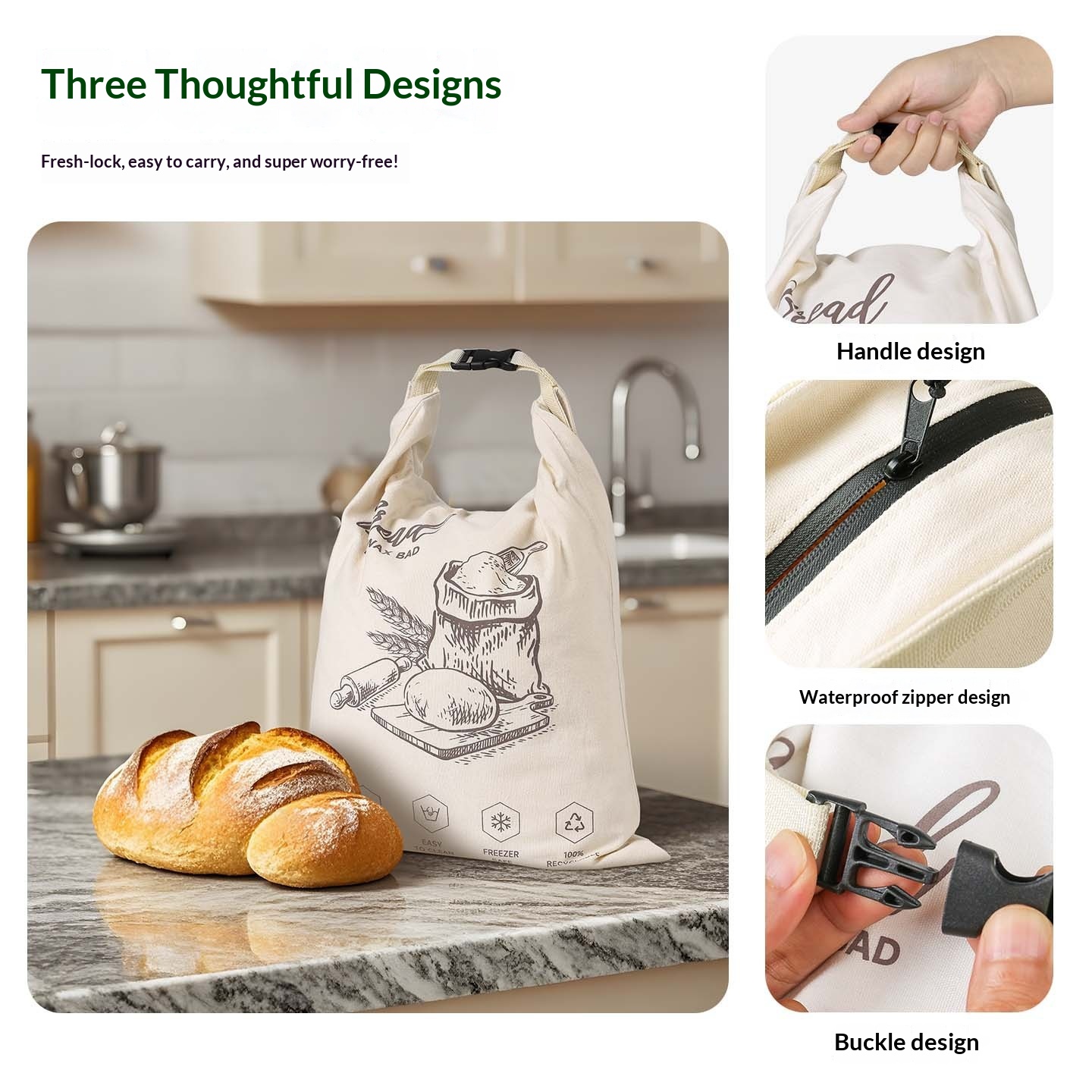 Reusable Food-grade Zippered Beeswax Bread Bag