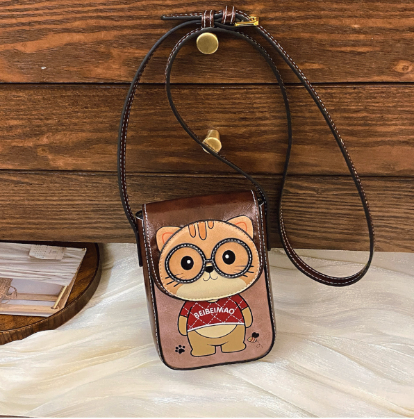 Versatile Western-style Phone Bag With A Bold Color-block Cartoon Design