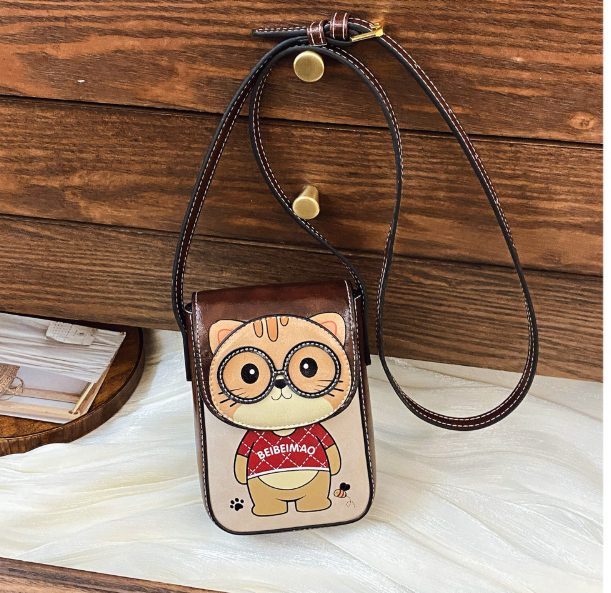 Versatile Western-style Phone Bag With A Bold Color-block Cartoon Design
