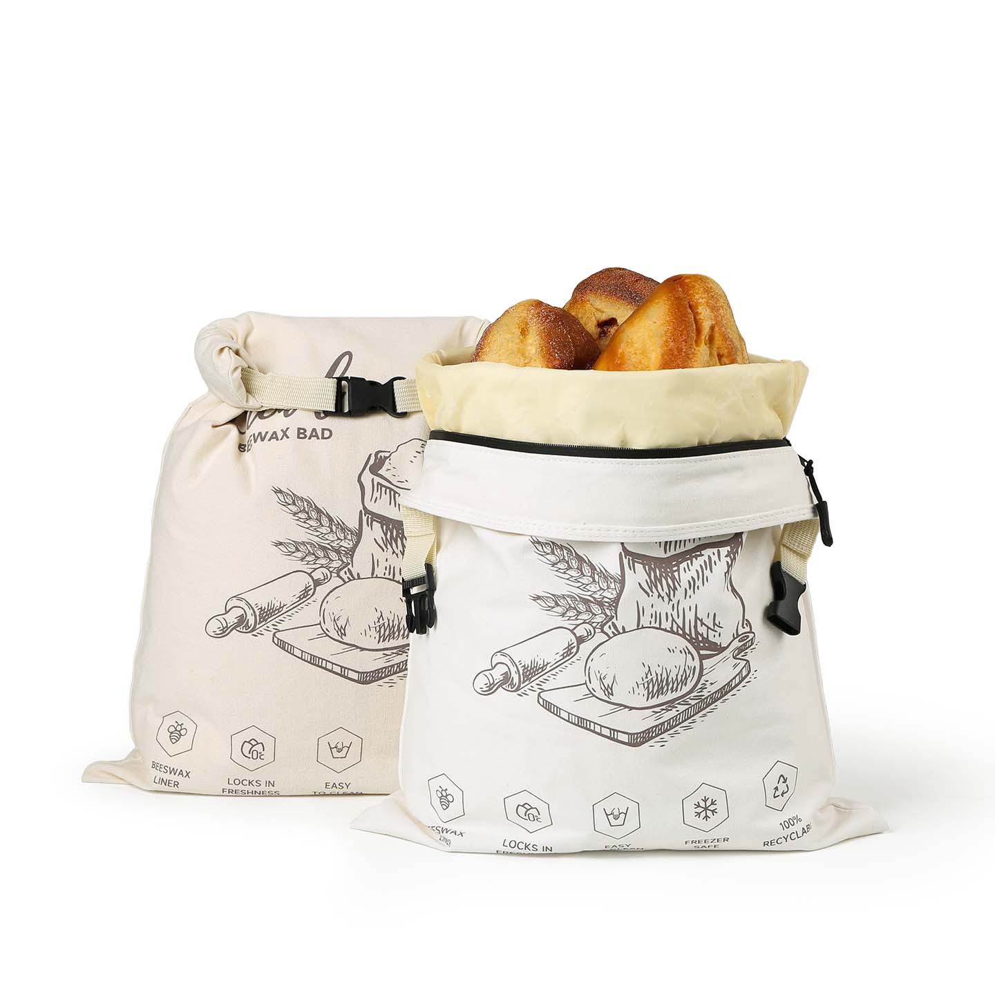 Reusable Food-grade Zippered Beeswax Bread Bag