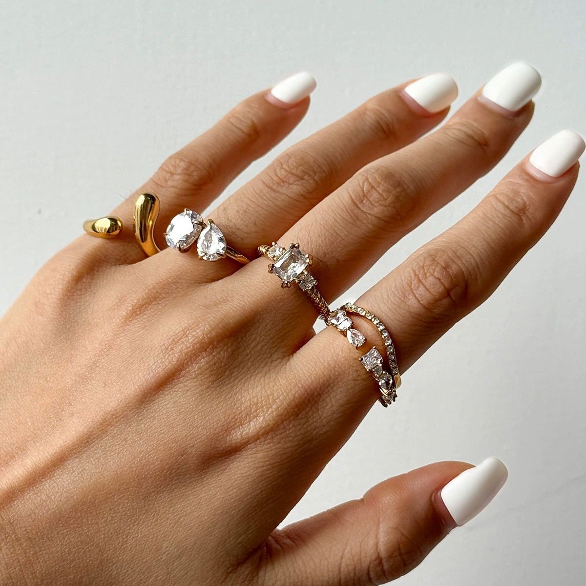 Timeless And Elegant 18K Gold Stainless Steel Ring With White Zircons