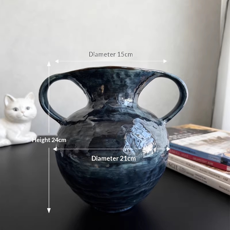 Handmade Ceramic Wabi-sabi Style Tabletop Flower Arrangement Double-eared Ceramic Jar