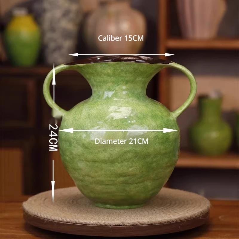 Handmade Ceramic Wabi-sabi Style Tabletop Flower Arrangement Double-eared Ceramic Jar