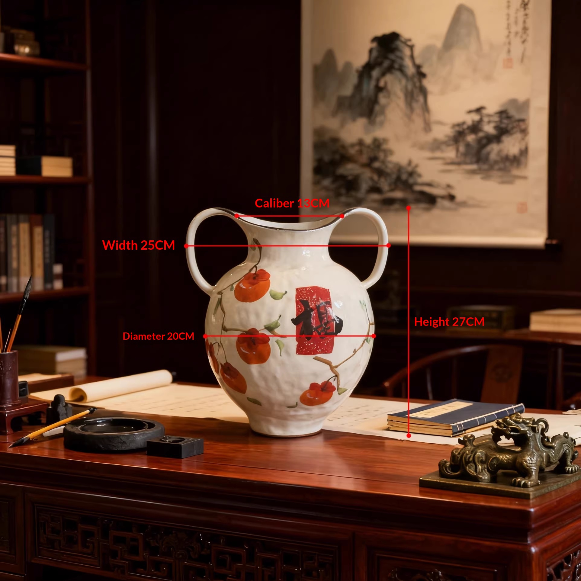 Handmade Ceramic Wabi-sabi Style Tabletop Flower Arrangement Double-eared Ceramic Jar