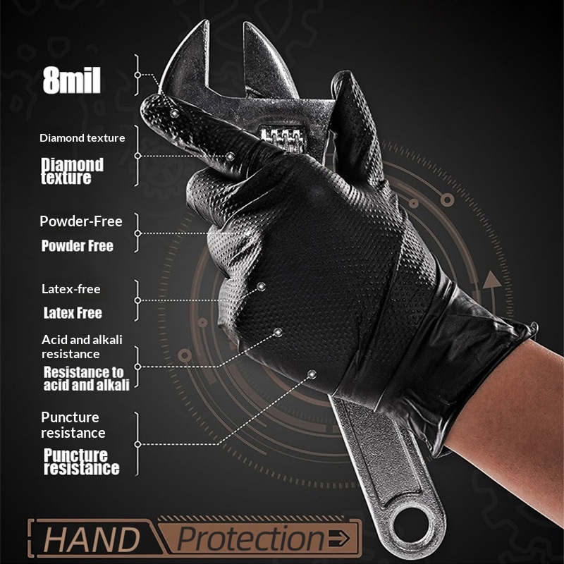 Thickened Diamond-textured Disposable Nitrile Protective Gloves
