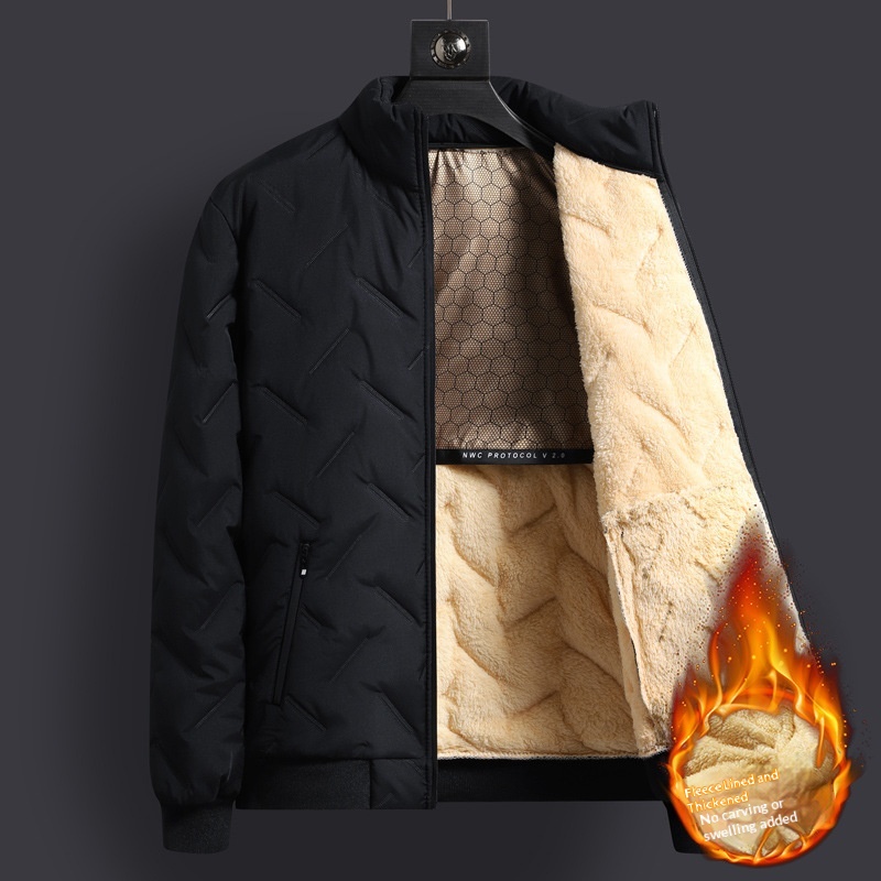 Mens Mid-Length Padded Fleece-Lined Cotton Coat With A Collar For Warmth