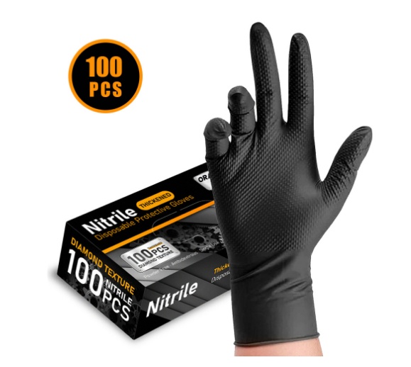 Thickened Diamond-textured Disposable Nitrile Protective Gloves