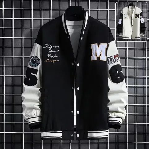 Men's Baseball Jacket Fashion Casual Letter Number Print Button-down