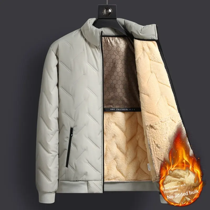 Mens Mid-Length Padded Fleece-Lined Cotton Coat