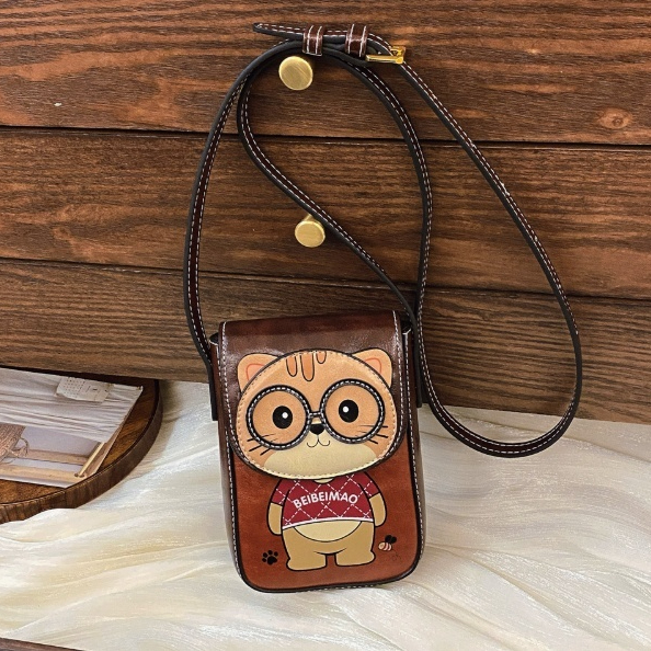 Versatile Western-style Phone Bag With A Bold Color-block Cartoon Design