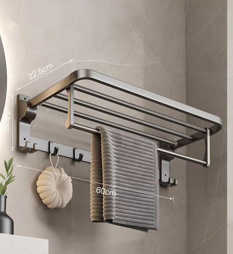 Thickened Towel Rack With Hooks Foldable Bath Towel Rack