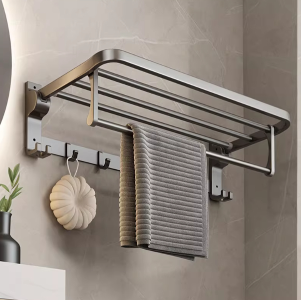 Thickened Towel Rack With Hooks Foldable Bath Towel Rack