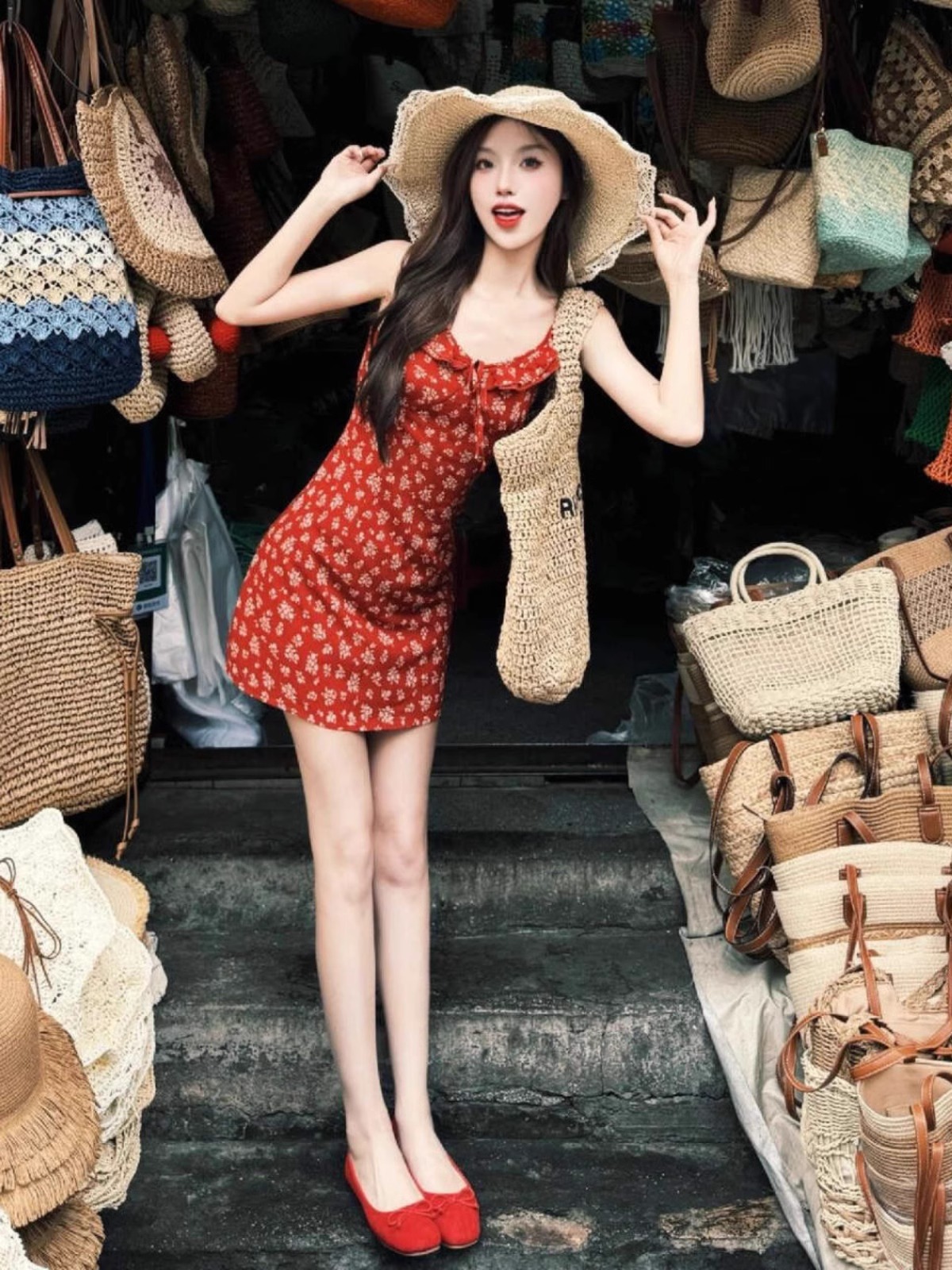 Womens Red Floral Sundress For Beach Vacations