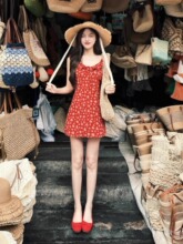 Womens Red Floral Sundress For Beach Vacations