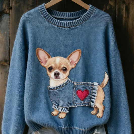 Womens 3D Digital Print Crew-Neck Sweater