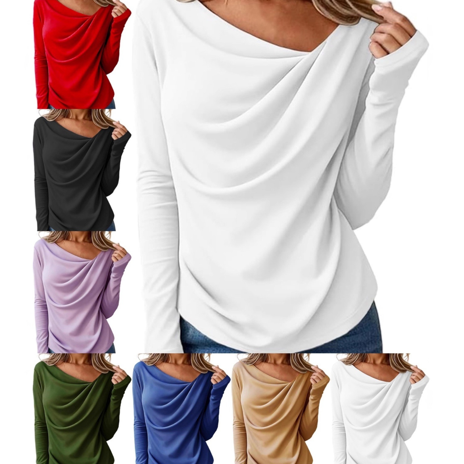 Solid-color Long-sleeve Womens Top