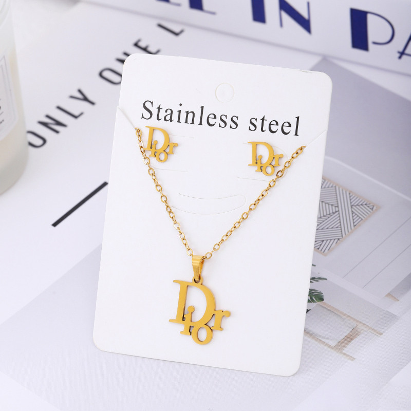 Minimalist Titanium Steel Jewelry Set Stainless Steel Necklace And Earrings