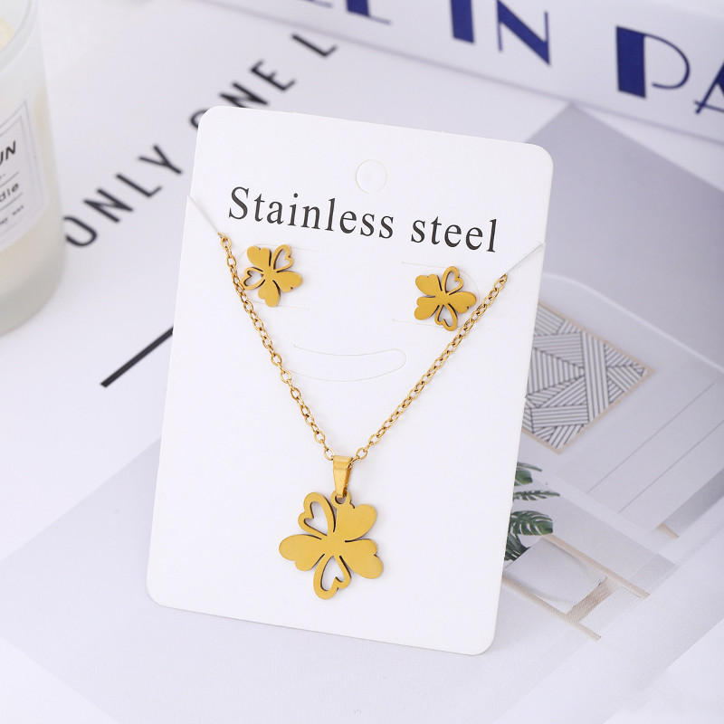 Minimalist Titanium Steel Jewelry Set Stainless Steel Necklace And Earrings